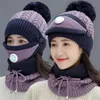 Bonnets Bonnet/Crâne Casquettes Hiver Femmes Chapeau Cyclisme Oreille Protection Laine Chaud Épaissie Trois Pièces Masque Bavoir Tricoté ChapeauBeanie/Crâne