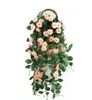 Simulation rose wall hanging fake flower rattan wedding party shooting decoration indoor living room wall hanging plastic vine rose
