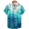Męskie koszule unisex retro hawajska koszula Plus w rozmiarze koszula żaglówka kompas Marine 3D print retro męska koszula luźna krótkie rękawie 230220