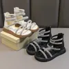 Sandalen Sommer süße Mädchen Mode Sandalen Strass römische Prinzessin Sandalen rutschfeste atmungsaktive weiche Leder Kinder Strandschuh R230220