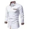 Burbrerys Plaid Patchwork Formella skjortor för män Slim Long Sleeve Turn-Down Collar White Button Up Shirt Dress Business Office Cami293Z