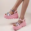 Sandalen Sommer Nette Rosa Keil Frauen Gothic Schnalle Chunky Plattform Punk Dicken Boden Lolita Schuhe Plus Größe 230220