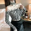 T-shirts femme T-shirts femme Modal complet évider court été hauts motif zèbre Sexy col rond Style euro-américain