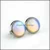 Stud 8mm 10mm 12mm Natural Stone Druzy ￶rh￤ngen Opal turkos rostfritt st￥l f￶r kvinnor smycken droppleverans dh0ub