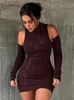 Casual Dresses Townlike Knitted Perspective Tight Sexy Dress Women Long Sleeve Spring Autumn Short Slim Bodycon Mini 2023