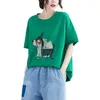Camisetas femininas Camisetas femininas idosos de verão de desenho animado de mangas curtas de manga curta metade de algodão solto de algodão
