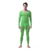 Men's Thermal Underwear 2PCS/set Men Sexy Ice Silk Long Johns Compression Set Transparent Bottom Thin Stretchy Legging