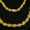 Чистые украшения хип -хоп золотой веревочный цепь Моассанит Кубинские связи 9 мм заморожены круглой бриллианто