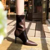 Bottes 2023 Spring High Quality Pu Leather Femmes pointues Pompes à orteils Talons Fashion Ladies Party Chaussures Taille 34-43