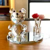 Decorative Objects Figurines Crystal Bear with Flower Crafts Paperweight Glass Animal Beautiful Ornament Handmade Small Miniature Home Table Decor 230221