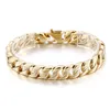 Bracelet en acier inoxydable pour hommes et femmes, 23cm, 9 pouces, 12mm, chaîne à maillons cubains, bijoux argentés gold244n285R