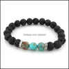 Charm Bracelets Fashion Natural Black Lava Stone Turquoise Bracelet Aromatherapy Essential Oil Diffuser For Women Men Drop Delivery J Dh6He