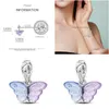 Charms Fantasy Glass Butterfly Dangle Fit Fit original MA Bracelet Colar Pingente Sier Color Women J￳ias Diy Fazendo Dhoea