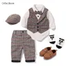 Kledingsets Toddler jongens kleding set lente baby katoen plaid kinderen kinderkleding pakken 5stcs verjaardagsfeestje kostuum 1 2 3 jaar cadeau 230220