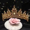 Tiaras barock vintage guldfärg rosa kristall bröllop tiaras krona strass diadem brud hår tillbehör pannband tiara de noiva z0220