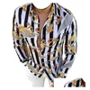 Camicie Casual da Uomo Taglie Forti 3Xl Mens Vintage Gold Leaf Cardigan Stampato Manica Lunga Slim Summer Hawaiian Skinny Fit Vari Patte Dh8Bj