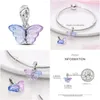 Charms Fantasy Glass Butterfly Dangle Fit Fit original MA Bracelet Colar Pingente Sier Color Women J￳ias Diy Fazendo Dhoea