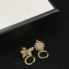 Flower Butterfly Charm Classic Double Letters Ear Stud Full Diamond Women Earrings For Birthday Present