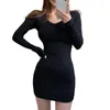 Casual Dresses Women's Sweater Dress Sexy Slim Bodycon Elastic Long Sleeves Pullover Spring Autumn For Women