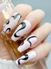 False nagels 24 -st set camouflagepatroon ontworpen spijker met gouden lijn groene matte pers op tip kist lang volwassen manicure decor