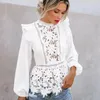 Women's Blouses Women Floral Lace Long Sleeve White Top Ladies Ruffle Hollow Out Shirt Elegant Blouse Summer Streetwear S-XL