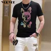 Men's T-Shirts Couple Clothes Tshirt Trendy Brand Dog Head Cartoon Rhinestone Men's Woman Short Sleeve Cotton Tees Streetwear Large Male Tops Z0221