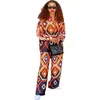 Pantaloni a due pezzi da donna Abiti africani per le donne 2 capi di abbigliamento Dashiki Camicia a maniche lunghe con bottoni larghi e dritti Casual Primavera 2XL