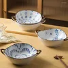 Bowls 7.5 Inches Japanese Ramen Bowl Blue And White Binaural Bead Soup Ceramic Noodle Snail Powder High-grade Tableware