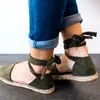 Sandali Scarpe da donna Tacco piatto Corda Espadrillas con lacci da donna Cinturino estivo e festivo Black Khaki 230221