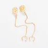 Boucles d'oreilles pendantes en forme de pièce de monnaie, chaîne en métal, pendentif, couleur or, longue goutte, pour femmes et filles, bijoux de fête, cadeaux, vente en gros