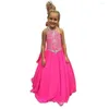 Flickklänningar Fuchsia Little Girls Pageant Pärled Crystals Kids Toddler Flower Prom Party Downs For Weddings Custom Made Made