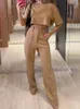 Kadınların Trailtsuits Kadınlar Yuvarlak Boyun Kısa Kollu Takım Moda Katı Top Gevşek Cep Pantolonu İki Parçalı Setler Kadın Zarif Sokak Giyim Kıyafetleri 230221
