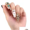 Nail Art Decorations Bowknot Ring Charm Crown Flower Crystal Finger Rings for Women Lady Rhinestone Fingernail Protective Fashion Je Dhmkv