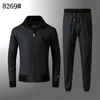 Men's Tracksuits Polo casual stand-up collar jacket colorful big horse embroidery sports casual suit