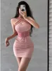 Abiti casual TVVOVVIN Hot Girl Style Sexy Open Back Lace Up Vita aderente collo sottile Abito Hip Wrap Mini abito rosa Hot Sexy dolce coreano 0P55 L230221