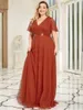 Casual Dresses Plus Size Elegant Evening Long V neck Lace Sleeves ALine FloorLength Gown 2023 Ever Pretty of Simple Prom Wome 230221