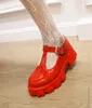 Dress Shoes Patent Leather Spring Autumn Mary Jane Women's Buckle Strap High Heels Retro Platform Lolita Woman Red Black