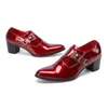 2023 étincelant rouge en cuir verni hommes robe de soirée chaussures boucle mariage Oxford chaussures discothèque formelle richelieu chaussures mâle