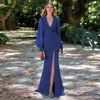 Casual Dresses Modern Vneck Royal Blue Mother of Bride Long Sleeves Mermaid Evening Front Slit Wedding Gästklänningar plus storlek 230221