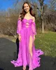 Платье с плиссированным выпускным выпускным плечом 2K23 Снижение шар-рукава с высокой щелью Леди Preteen Teen Girl Pageant Gow