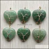 Charms Natural Amethyst Stone Tree Of Life Golden Wire Wrapped Love Heart Healing Pendants For Jewelry Marking Wholesale Drop Delive Dhgwt