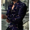 Men's Casual Shirts Spring Autumn Square Grid Gradual Fashion Turndown Collar Buttoned Man Clothing Printing Long Sleeve Tops 230221