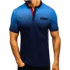 Männer Polos CYSINCOS Männer Hemden Blau Und Weiß Farbverlauf England Stil Hemd Sommer Casual Lose Turn-down-Kragen Kleidung