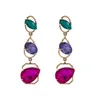 Pendientes de tuerca a la moda, pendientes largos de oro antiguo hechos a mano con diamantes de imitación brillantes fucsia para mujer, joyería nupcial para boda