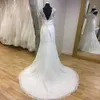 Partykleider Elegante Hochzeit 2023 Frauen O-Ausschnitt rückenfrei ärmelloses Brautkleid Tüll Empire Sweep Zug Meerjungfrau benutzerdefinierte Anlasskleider 230221