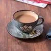 Xícaras pires de pires de café cerâmica Conjunto de chá Tasas de café e pires conjuntos pintados à mão Canecas criativas de arte criativa para café da manhã