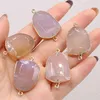 Charms Natural Semi-precious Stone Pendant White Agate Gilded Edge DIY Jewelry Making Necklace Bracelet Gift