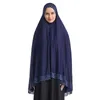 Etnische kleding moslim hoge rek hijab islam sjaal pure kleur halflichaam dekking met kant om te bidden