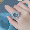 Cluster Rings Fashion Bright Aquamarine Starlight Snowflake Moonstone Open Adjustable Couple Ring For Women Sapphire Engagement Jewelry