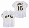 Mäns avslappnade skjortor Japan 16 Ohtani White Stripe Blue Outdoor Sportswear Shirt Embroidery Stitching Hiphop Street Overshirt Baseball Jerseys 230221